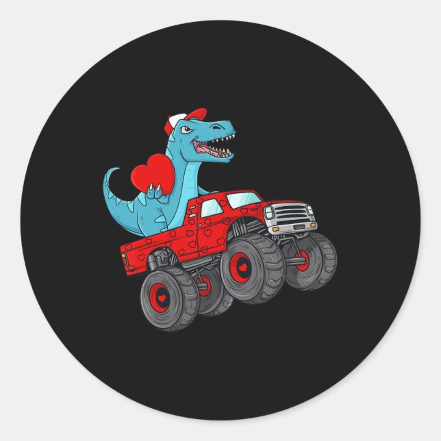 Valentines Day T Rex Riding Monster Truck Toddler  Classic Round Sticker (Front)