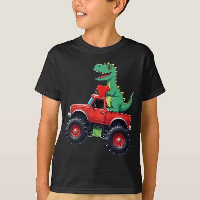 Valentines Day T Rex Riding Monster Truck Toddler T-Shirt (Front)