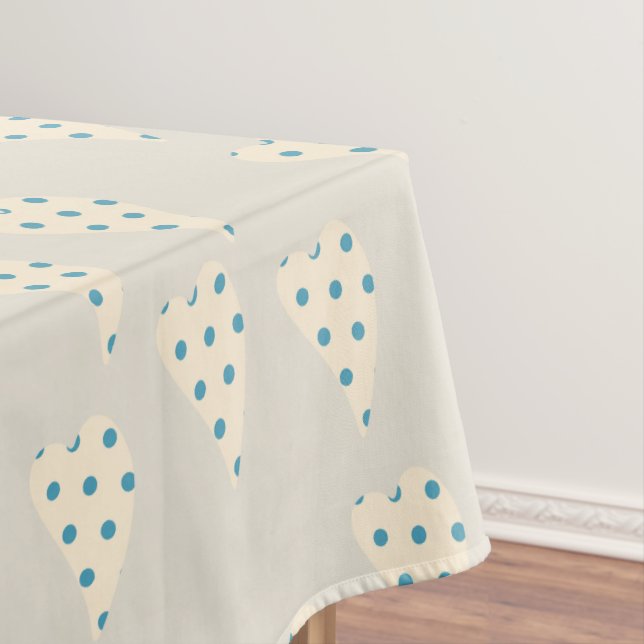 Valentine's Day Tablecloth Beige Polkadot Hearts  (In Situ)
