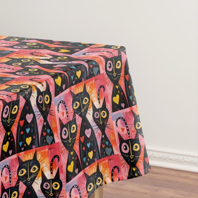 Valentine's Day Tablecloth Cat Red Hearts  (In Situ)