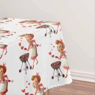 Valentine's Day Tablecloth Cook Love Red Hearts 