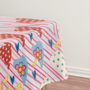 Valentine's Day Tablecloth Hearts Floral Stripe
