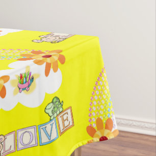Valentine's Day Tablecloth Love Rainbow Turtle