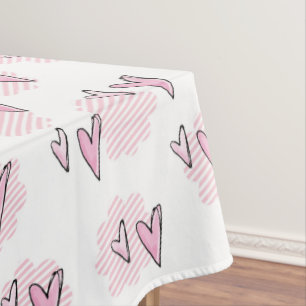 Valentine's Day Tablecloth Pink Hearts Stripe
