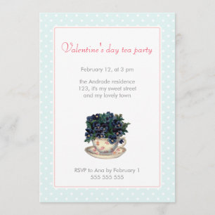 Valentines Day Tea Party Pink Blue Polka Dot Girly Invitation