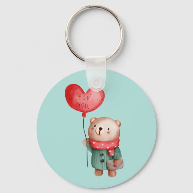 Valentine's Day teddy bear loveheart balloon Keychain (Front)