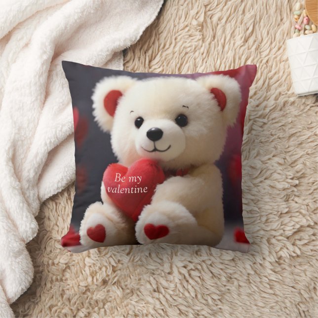 Valentine's Day Teddy Bear Throw Pillow (Red) (Blanket)