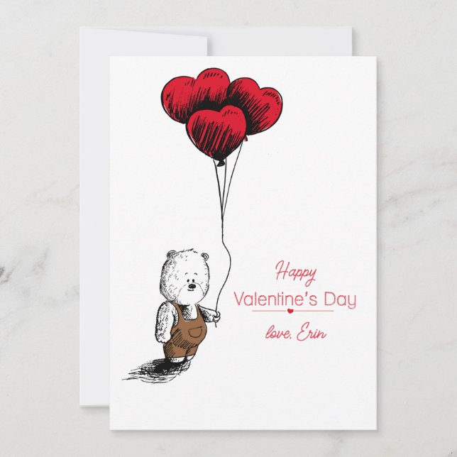 Valentine's Day Teddy Bear With Balloons Card (Front)