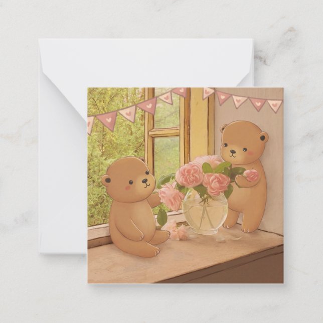 Valentine's Day: Teddy Bears & Flowers Card (Front)