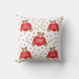Valentine's Day Teddy Bears with Hearts and Stars Throw Pillow