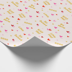 Valentine's Day text and hearts on cream Wrapping Paper