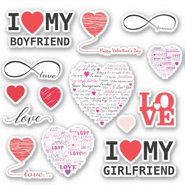 Valentine's Day Themed Custom Cut Sticker Set (Front)