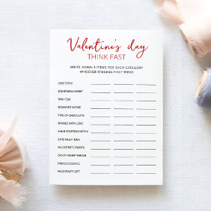 Valentine's day Think Fast, Think Quick party Card
