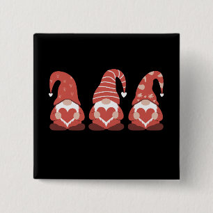 Valentine's Day Three Cute Gnomes Holding Heart 2 Inch Square Button
