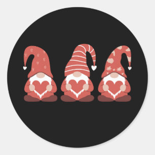 Valentine's Day Three Cute Gnomes Holding Heart Classic Round Sticker