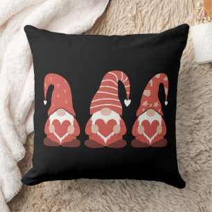 Valentine's Day Three Cute Gnomes Holding Heart Throw Pillow