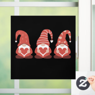 Valentine's Day Three Cute Gnomes Holding Heart Window Cling