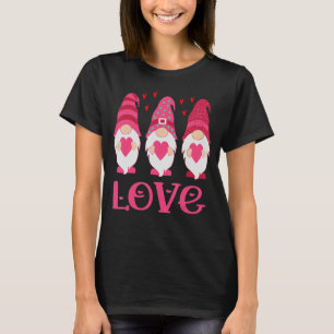 Valentine's Day Three Gnomes Holding Heart Love Wo T-Shirt