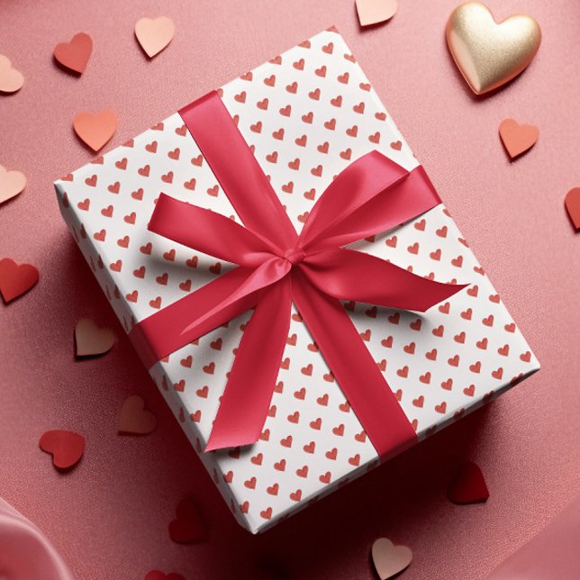 Valentine's Day Tiny Red Hearts Scattered  Wrapping Paper (Creator Uploaded)