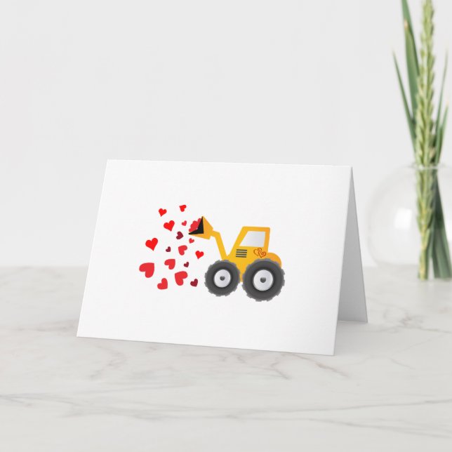 Valentine's Day Tractor Hearts Gift Kids Boys Holiday Card (Front)