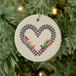 Valentines Day Train Railroad Heart  Ceramic Ornament