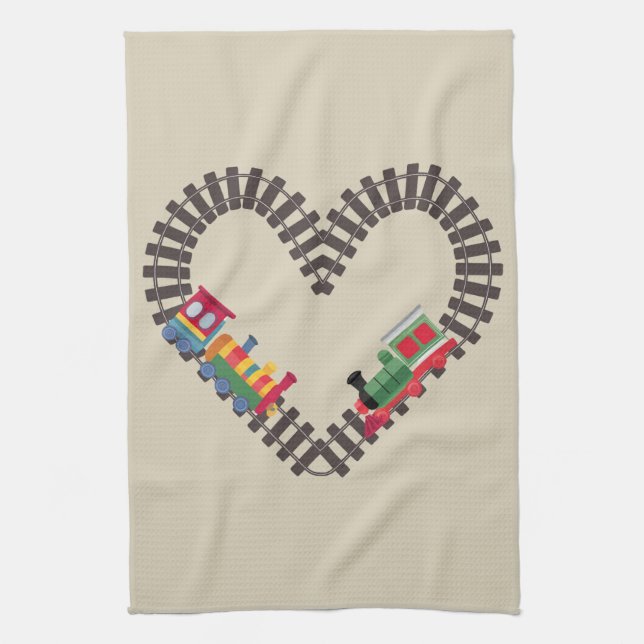 Valentines Day Train Railroad Heart  Kitchen Towel (Vertical)