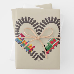 Valentines Day Train Railroad Heart  Wrapping Paper Sheet