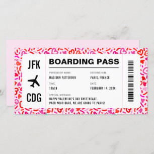 Valentines Day Travel Flight Boarding Pass Holiday Card