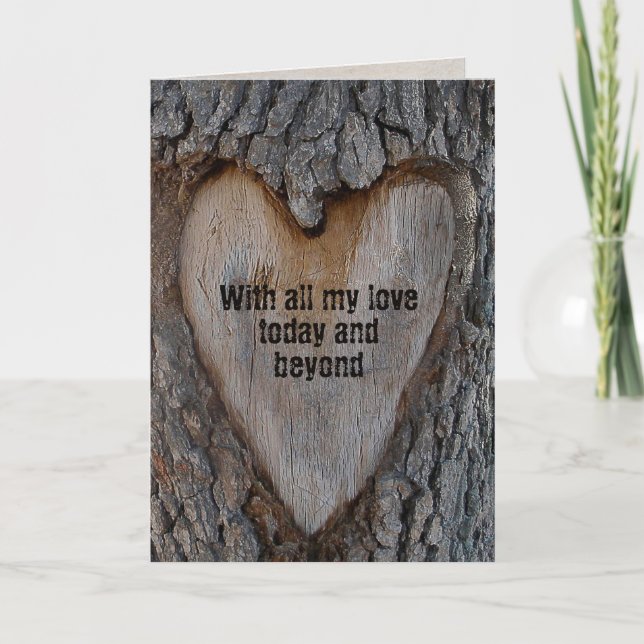 Valentine's Day tree heart carving Holiday Card (Front)