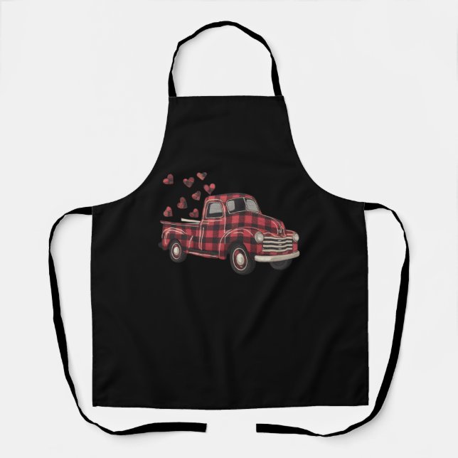 Valentine's Day Truck Funny Buffalo Plaid Leopard  Apron (Front)