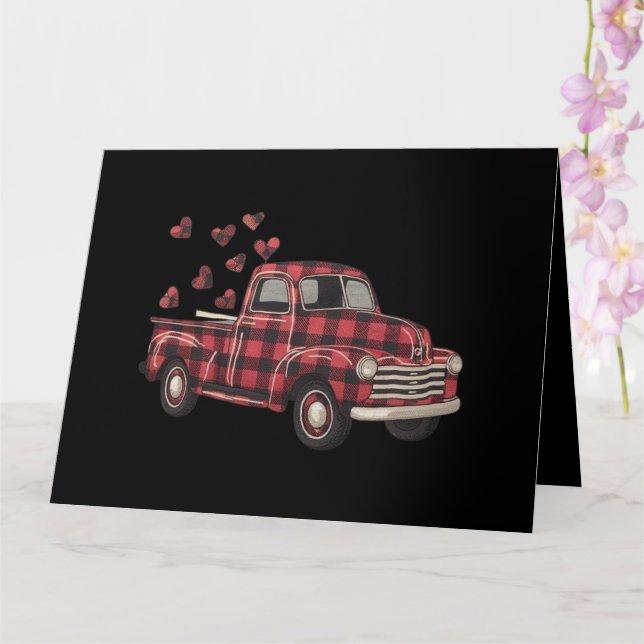 Valentine's Day Truck Funny Buffalo Plaid Leopard  Card (Orchid)