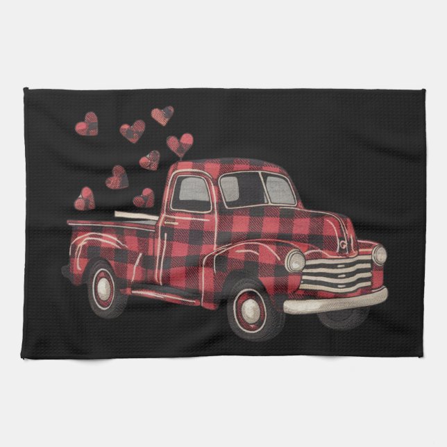 Valentine's Day Truck Funny Buffalo Plaid Leopard  Kitchen Towel (Horizontal)