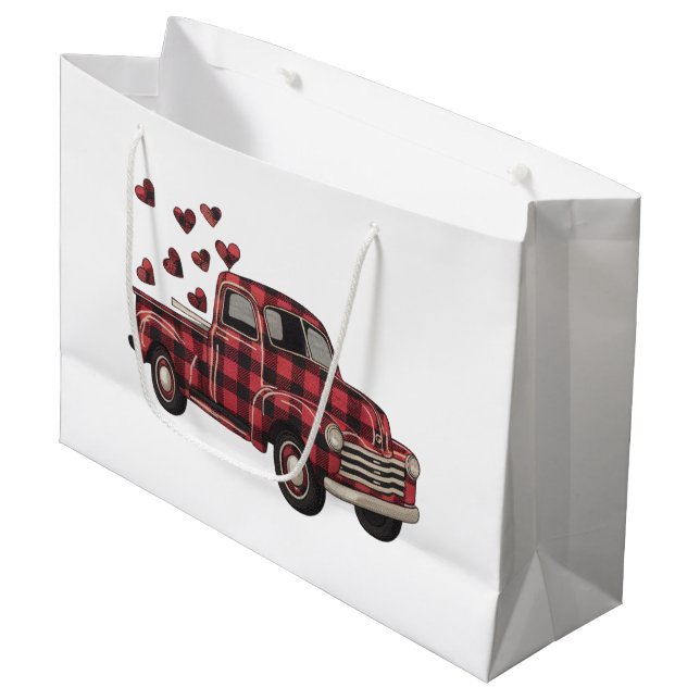 Valentine's Day Truck Funny Buffalo Plaid Leopard  Large Gift Bag (Front Angled)