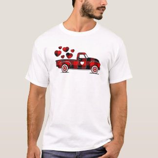 Valentines Day Truck Red Buffalo Plaid Heart Love T-Shirt