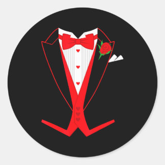 Valentine's Day Tuxedo Red Bow Tie Costume For Guy Classic Round Sticker