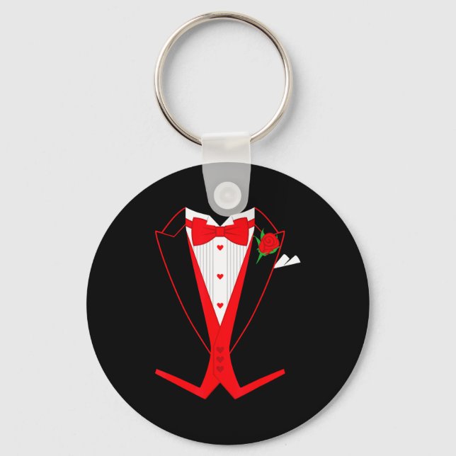 Valentine's Day Tuxedo Red Bow Tie Costume For Guy Keychain (Front)