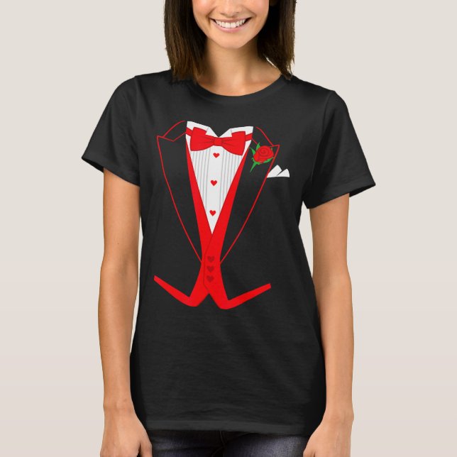 Valentine's Day Tuxedo Red Bow Tie Costume For Guy T-Shirt (Front)