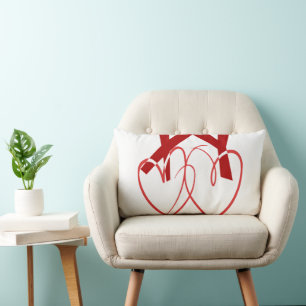 Valentine's Day two cute red hearts love Lumbar Pillow