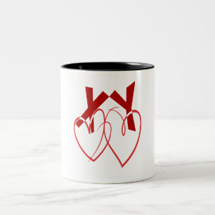Valentine's Day two cute red hearts love Two-Tone Coffee Mug