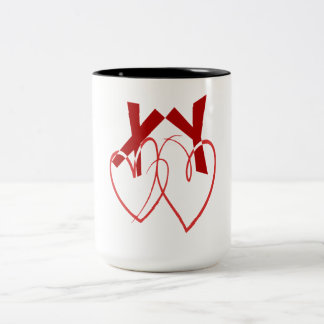 Valentine's Day two cute red hearts love Two-Tone Coffee Mug