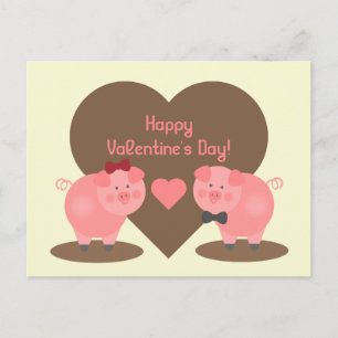 Valentine's Day - Two Pigs in Mud Puddles & Hearts Holiday Postcard