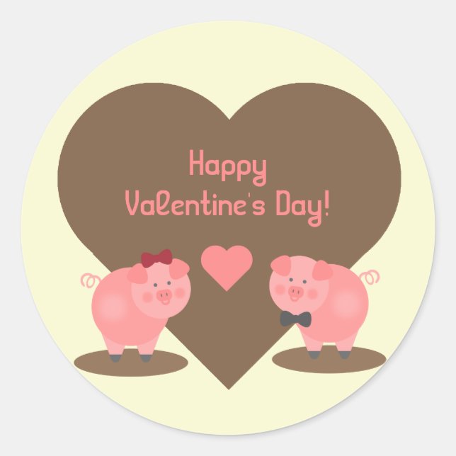 Valentine's Day - Two pigs in Mud with Hearts Classic Round Sticker (Front)