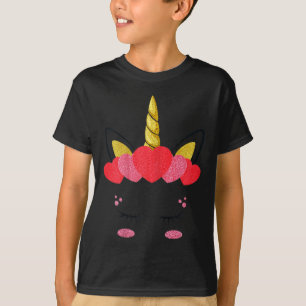 Valentines Day Unicorn Face Hearts Cute Girls Kids T-Shirt