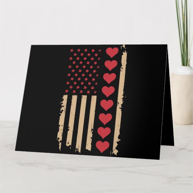 Valentine's Day US Flag Hearts  Card (Front)