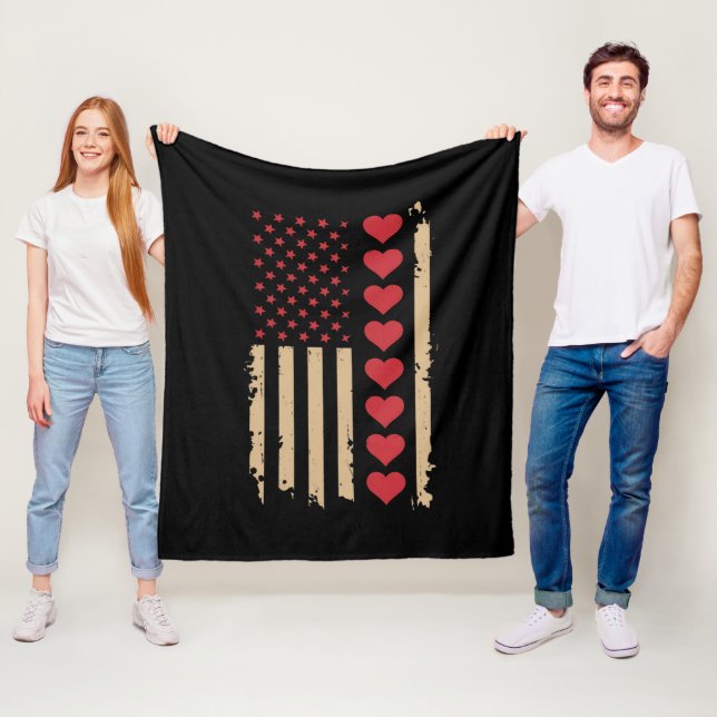 Valentine's Day US Flag Hearts  Fleece Blanket (In Situ)