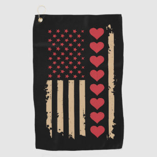 Valentine's Day US Flag Hearts Golf Towel