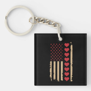 Valentine's Day US Flag Hearts  Keychain