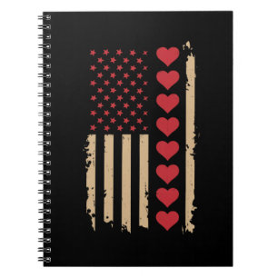 Valentine's Day US Flag Hearts Notebook