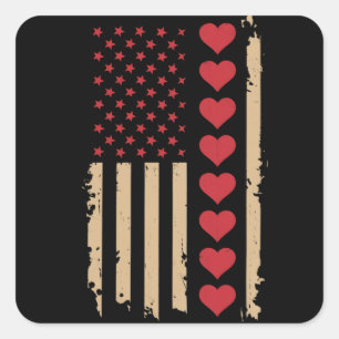 Valentine's Day US Flag Hearts  Square Sticker