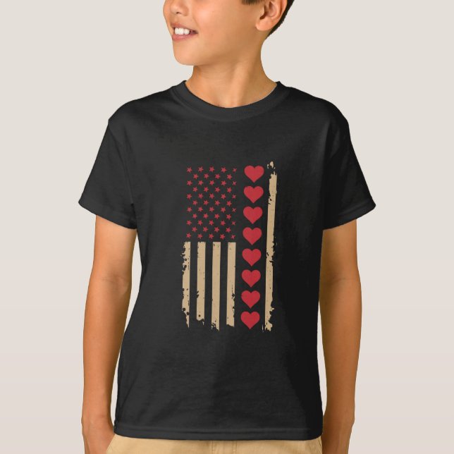 Valentine's Day US Flag Hearts  T-Shirt (Front)